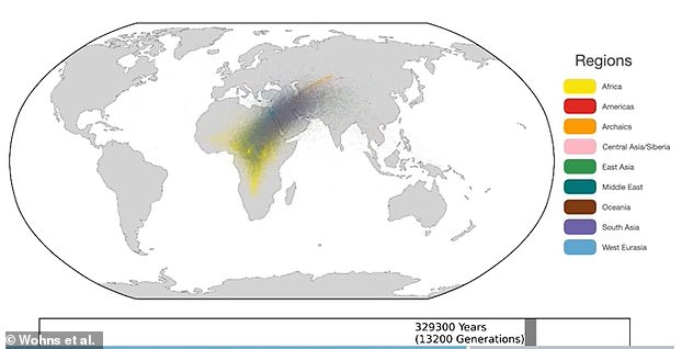 Men för mer än 300 000 år sedan var människor mer koncentrerade i Afrika, visar animationen